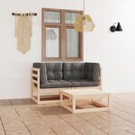 vidaXL Salon de jardin 3 Pièces avec coussins Bois de pin massif