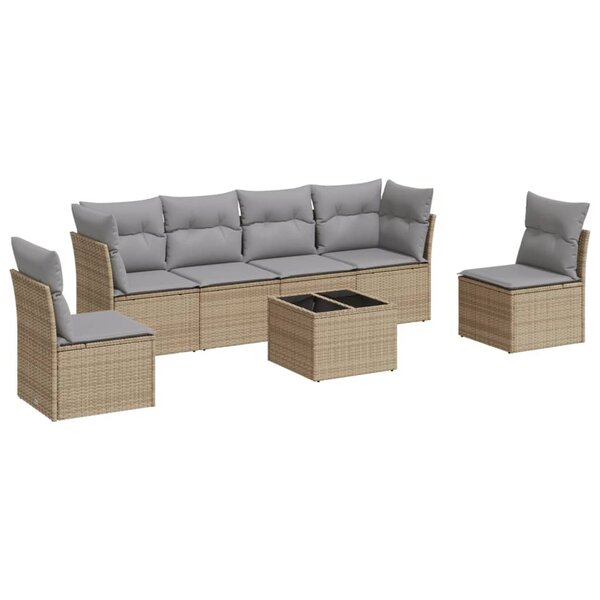 vidaXL Salon de jardin avec coussins 7 Pièces beige résine tressée
