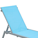 Bain de soleil transat - chaise longue - design contemporain - dossier inclinable multi-positions - métal époxy textilène bleu ciel - dim. 170 x 58 x 97 cm