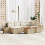 vidaXL Ensemble de Canapé de Jardin 7 Pièces avec Coussins Beige en Rattan Poly