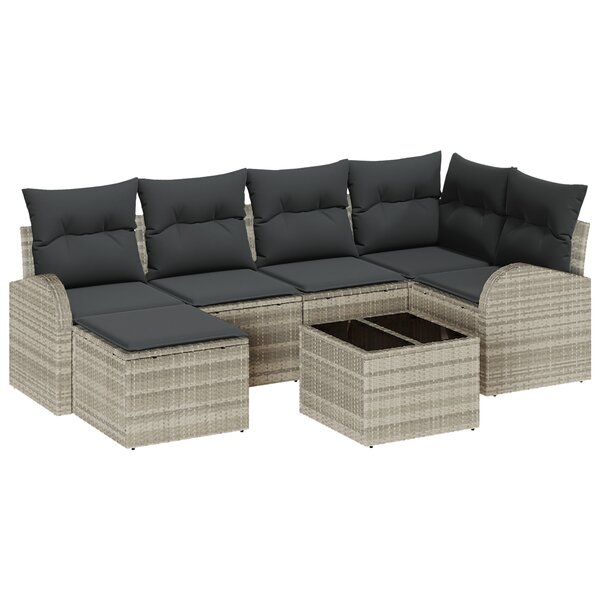 Ensemble de Canapé de Jardin 7 Pièces avec Coussins Gris Rattan Poly