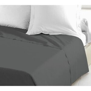 Drap Plat 100  coton 180 x 290 cm gris foncé