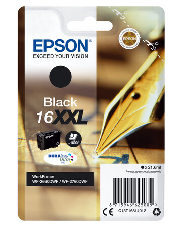 Epson cartouche noire 16xxl wf2660dwf 16xxl cartouche dencre noir tres haute capacite 1.000 pages 1-pack blister avec alarme