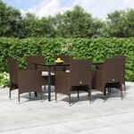 vidaXL Ensemble à manger de jardin coussins 7 Pièces Marron/noir