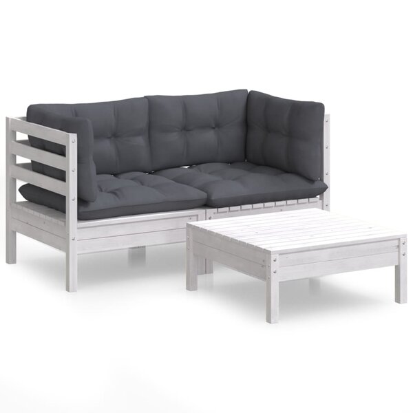 vidaXL Salon de jardin 3 Pièces avec coussins anthracite bois de pin