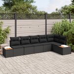 Ensemble de Canapé de Jardin 6 Pièces avec Coussins Rattan Poli Noir Acacia