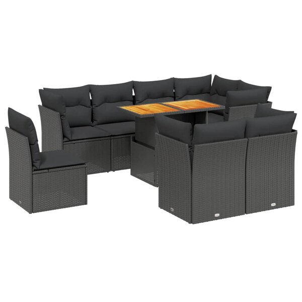 vidaXL Salon de jardin 9 Pièces avec coussins noir résine tressée