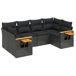 vidaXL Salon de jardin 6 Pièces avec coussins noir résine tressée