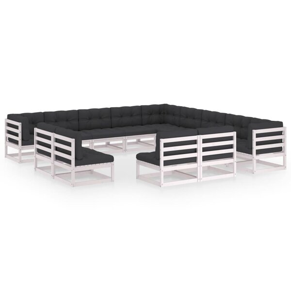 vidaXL Salon de jardin 13 Pièces avec coussins Blanc Bois de pin massif