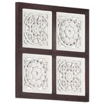 vidaXL Panneau mural sculpté à la main MDF 40x40x1 5cm Marron et blanc