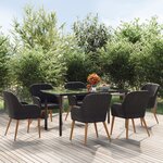 vidaXL Mobilier de salle à manger de jardin avec coussins 7 Pièces Noir