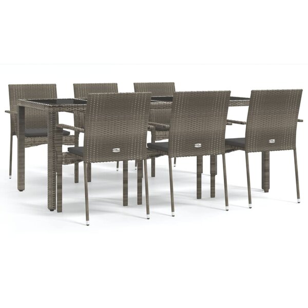vidaXL Ensemble à manger jardin et coussins 7 Pièces gris rotin
