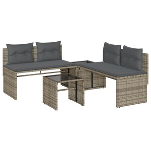 vidaXL Salon de jardin 4 Pièces avec coussins gris résine tressée