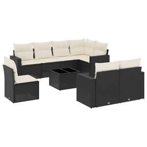 vidaXL Salon de jardin 9 Pièces avec coussins noir résine tressée