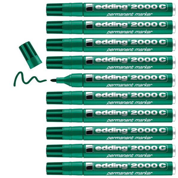 Marqueur Permanent 2000C Corps Alu Vert pointe Ronde 1 5-3 mm x 10 EDDING