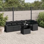 vidaXL Salon de jardin 7 Pièces avec coussins noir résine tressée