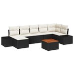 vidaXL Set de salon de jardin 8 pièces avec coussins Noir Poly Rattan Acacia