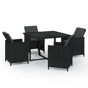 vidaXL Ensemble à dîner de jardin avec coussins 5 Pièces poly rotin noir