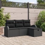 vidaXL Ensemble de Canapé de Jardin en quatre pièces avec coussins Noir Poly Rattan