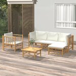 vidaXL Salon de jardin 6 Pièces avec coussins blanc crème bambou
