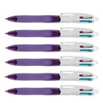 Stylo bille 4 COLOUR GRIP FASHION 4 Couleurs Rose Violet Vert Turquoise x 6 BIC