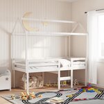 vidaXL Lit haut avec toit blanc 90x200 cm bois de pin massif