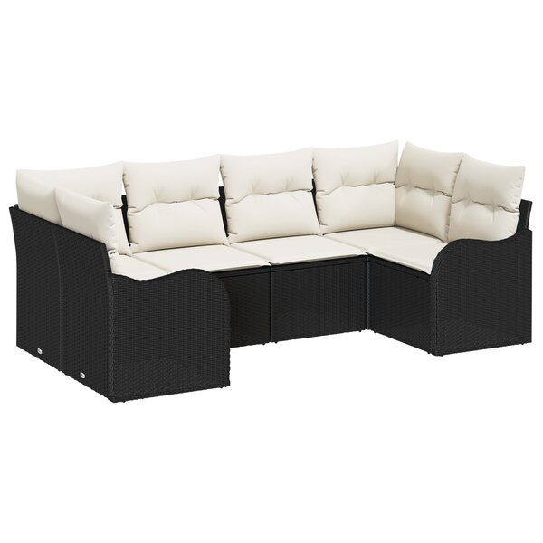 vidaXL Set de canapé de jardin de 6 pièces avec coussins Noir Rattan Poly