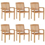 vidaXL Chaises de jardin empilables 6 Pièces Bois de teck solide