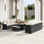 Ensemble de canapé jardin 11 pièces avec coussins en poly rotin noir et acacia