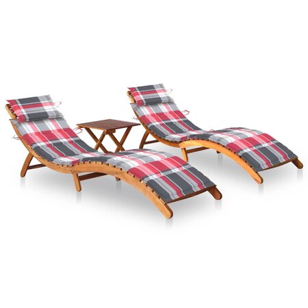 vidaXL Chaises longues lot de 2 avec table et coussins Acacia solide