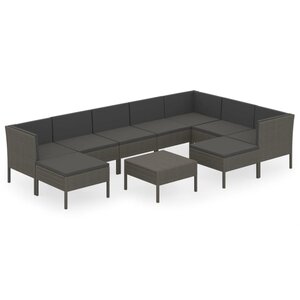 vidaXL Salon de jardin 10 Pièces avec coussins Résine tressée Gris