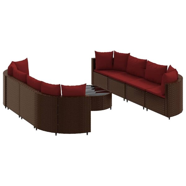 vidaXL Salon de jardin avec coussins 9 Pièces marron résine tressée