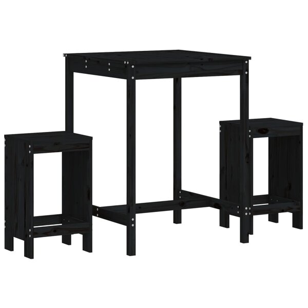 vidaXL Ensemble de bar de jardin 3 Pièces noir bois de pin massif