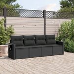 vidaXL Salon de jardin 4 Pièces avec coussins noir résine tressée