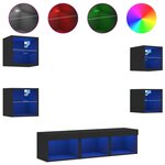 vidaXL Unités murales TV avec LED 7 Pièces noir bois d'ingénierie