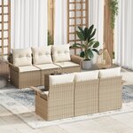 vidaXL Set de Canapé de Jardin 7 Pièces avec Coussins Beige Rattan Poly