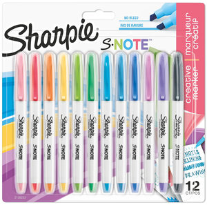 Marqueurs créatifs SHARPIE S-Note Pointe biseautée lot de 12 couleurs douces