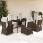 vidaXL Ensemble à manger de jardin et coussins 7 Pièces marron rotin
