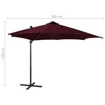 vidaXL Parasol déporté avec mât et lumières LED Rouge bordeaux 300 cm