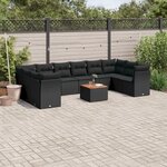 vidaXL Salon de jardin 11 Pièces avec coussins noir résine tressée