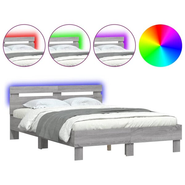 vidaXL Cadre de lit avec tête de lit et LED sonoma gris 120x200 cm