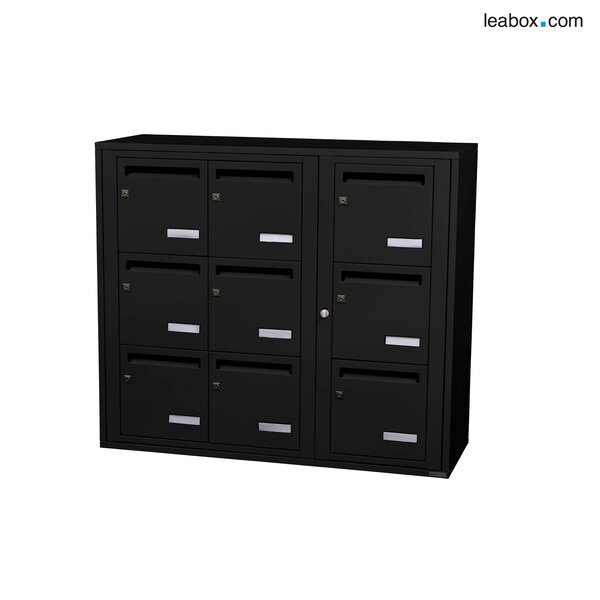 Bloc collectif Leabox 3x3 grade 3 simple face intérieur mural noir 9005 finition brillante