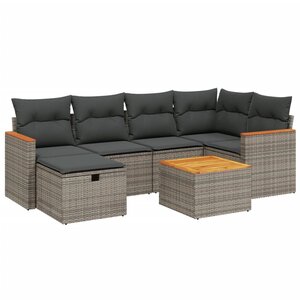 vidaXL Salon de jardin avec coussins 7 Pièces gris résine tressée