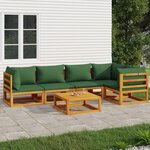 vidaXL Salon de jardin 6 Pièces avec coussins vert bois massif