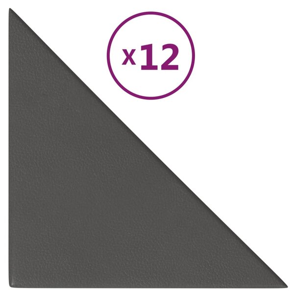 vidaXL Panneaux muraux 12 Pièces Gris 30x30 cm Similicuir 0 54 m²