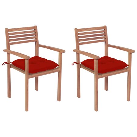 vidaXL Chaises de jardin 2 Pièces avec coussins rouge Bois de teck massif