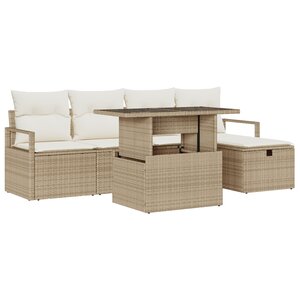 Ensemble de canapés de jardin 6 pièces vidaXL avec coussins en poly rattan beige