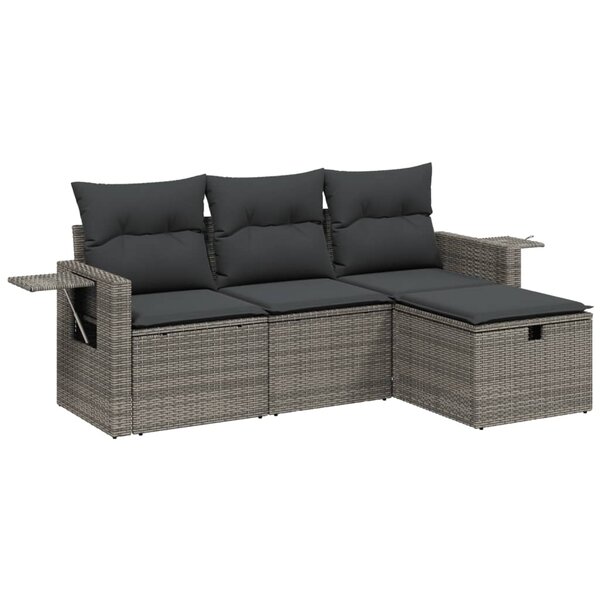 vidaXL Salon de jardin 4 Pièces avec coussins gris résine tressée