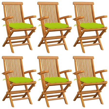 vidaXL Chaises de jardin avec coussins vert vif lot de 6 Bois teck