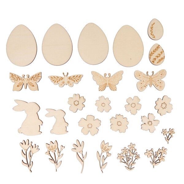 26 minis silhouettes de Pâques en bois